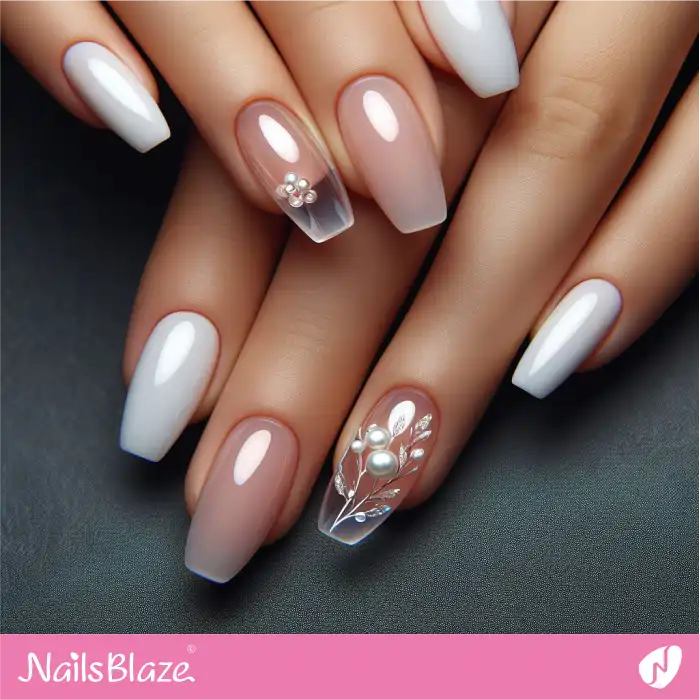 Transparent and Pearly White Elegant Nails Design | White Nails - NB4004